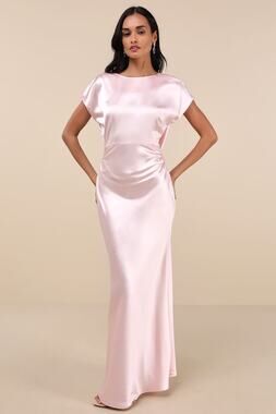 NWT Lulus Captivating Presence Blush Pink Satin Cowl Back Maxi Dress Wedding S